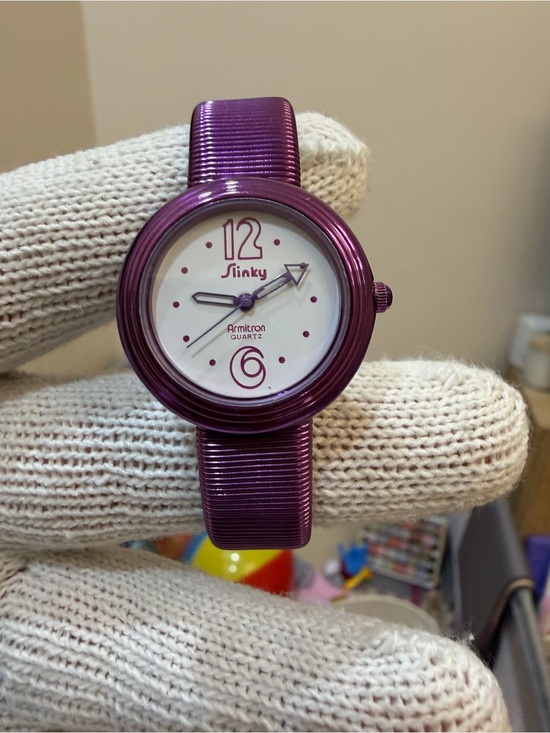 Vintage Armitron Slinky Watch Purple Metallic Accordion Stretch Band Retro 80s main image 5